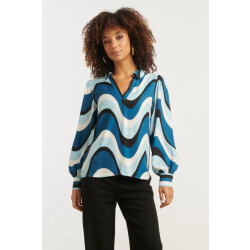 Smashed Lemon Golvende print top in zwart en blauw |