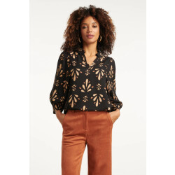 Smashed Lemon Ornament geprint top in zwart en camel |