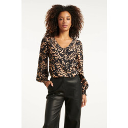 Smashed Lemon Top met abstract zwart en camel print |
