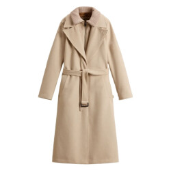Woolrich Women twill wool long coat cornstalk