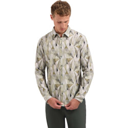 No Excess Shirt allover printed fine corduroy light moss