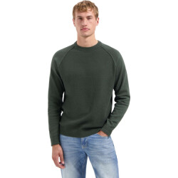 No Excess Pullover crewneck solid waffle knit dark green