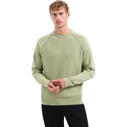 No Excess Pullover crewneck solid waffle knit light moss