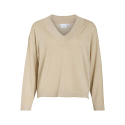 Vila Viginny v-neck ls glitter knit toppb zand