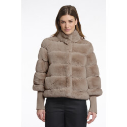 Rino & Pelle faux fur knitted jacket with knitted sleeves feline.7002512 toffee
