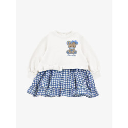 Monnalisa Meisjes baby jurk teddy ruit panna celeste