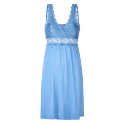 By Louise Slipdress dames nachthemd met kant lichtblauw