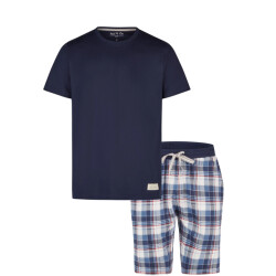 Phil & Co Heren shortama korte pyjama set donkerblauw geruit