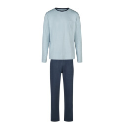 Phil & Co Heren pyjama set interlock lichtblauw gestreept/donkerblauw