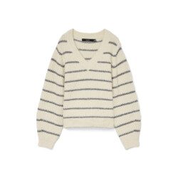 Vero Moda Vmawesome shine ls v-nck stripe pull boo ecru dessin