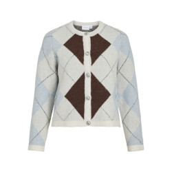 Vila Vikayla o-neck ls check knit cardibfs beige