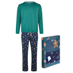 Happy Shorts Heren kerst pyjama set shirt + broek giftbox groen/blauw kerstprint