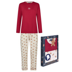 Happy Shorts Dames kerst pyjama set shirt + broek giftbox rood/off-white gingerbread