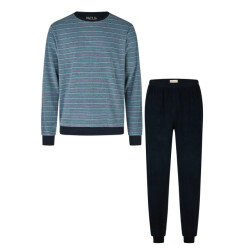 Phil & Co Heren winter pyjama set lang badstof licht/donker gestreept