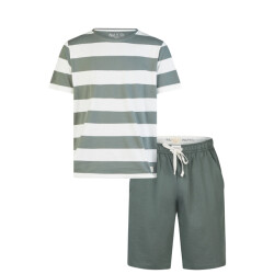 Phil & Co Heren shortama korte pyjama set groen gestreept
