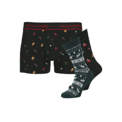 Jack & Jones Heren kerst giftbox sokken + boxershorts jacmistletoe zwart/donkergroen