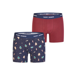 Happy Shorts Heren boxershorts kerst 2-pack donkerblauw/bordeaux