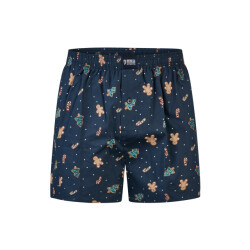 Happy Shorts Wijde kerst boxershort heren snowman + gingerbread blauw