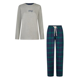 Happy Shorts Dames kerst pyjama set shirt + broek grijs/groen geruit