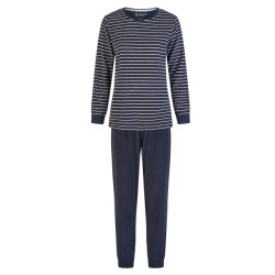 By Louise Dames winter pyjama set lang badstof donker gestreept