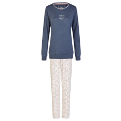 By Louise Dames winter pyjama set lang interlock blauw/wit print