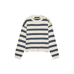 Vero Moda Vmgold stripe ls o-neck pullover ecru dessin