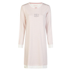 By Louise Dames nachthemd interlock lange mouw roze/wit gestreept