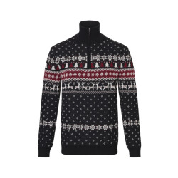 Apollo Heren kersttrui zip met kerst print zwart