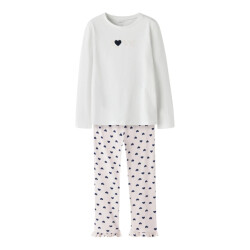 Name It Meisjes lange pyjama set nkfragna wit/roze hartjes print
