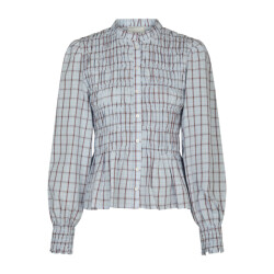 Neo Noir mocca smock check blouse 166900 145 light blue