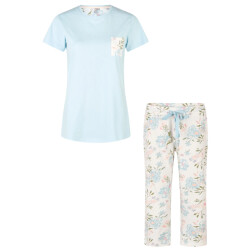 By Louise Dames capri pyjama set driekwart blauw/wit gebloemd
