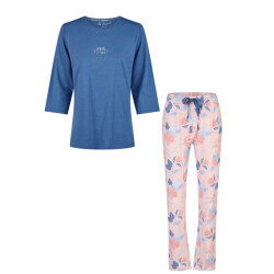 By Louise Dames pyjama set lang blauw/roze gebloemd
