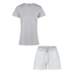 By Louise Dames korte pyjama set shortama blauw/wit gestipt