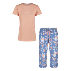 By Louise Dames capri pyjama set driekwart oranje/blauw gebloemd