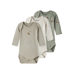 Name It Jongens kinder bodysuit nbmbody 3-pack effen grijs/beige/groen vosprint