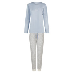 By Louise Dames pyjama set lang v-hals blauw gebloemd