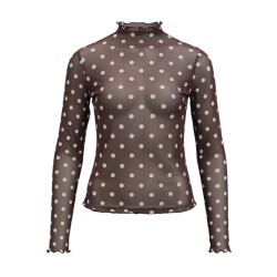 Object objnela ls o-neck mesh top rep 23046001 seal brown white dots