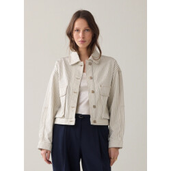 Summum 1s1289-12403 122 boxy jacket yarn dyed stripe ivory