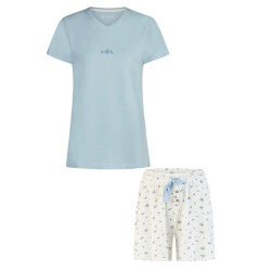 By Louise Dames korte pyjama set shortama lichtblauw/wit gebloemd