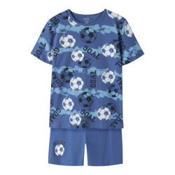 Name It Jongens korte pyjama set shortama nkmnightset blauw voetbal print