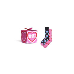 Happy Socks Dames sokken hartjes print valentijn giftbox 2-paar roze/zwart/lichtblauw