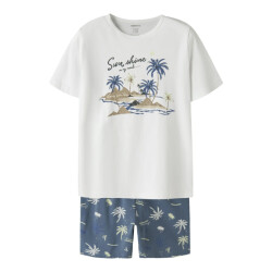 Name It Jongens korte pyjama set shortama nkmnightset wit/blauw palm print