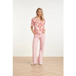 Smashed Lemon Dames top met grafische aztec print in roze en rood |