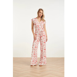 Smashed Lemon Jumpsuit met grafische streep print rood/wit |