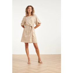 Smashed Lemon Korte jurk met bladprint en lurex stof |