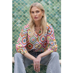 Geisha 63280-20 718 blouse ecru/tabacco/pink