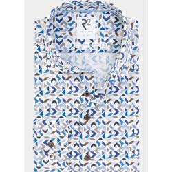R2 Amsterdam Overhemd extra lange mouw blue beige graphic print cott 132.wsp.xls.002/014