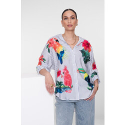 Geisha Blouse stripes birds dessin
