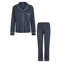 By Louise Dames pyjama set lang modal met knoopsluiting donker