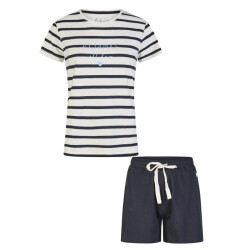 By Louise Dames korte pyjama set shortama wit/donkerblauw gestreept